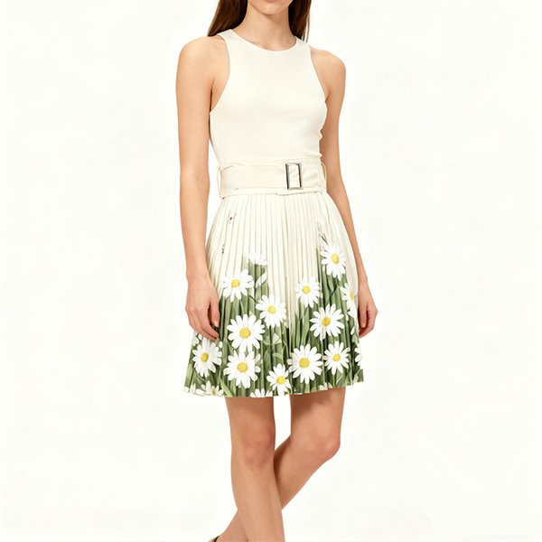 Euro-American Style Women's Dress - 2025 Fall New Wide Belt Patchwork